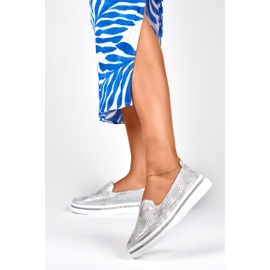 Naisten harjakattoiset nahkakengät hopea 2