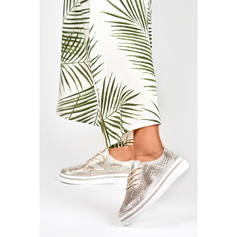 Naisten kullanväriset urheilukengät luonnonnahasta kultainen 2