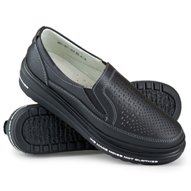 Naisten harjakattoiset kengät luonnollisesta nahasta musta 1