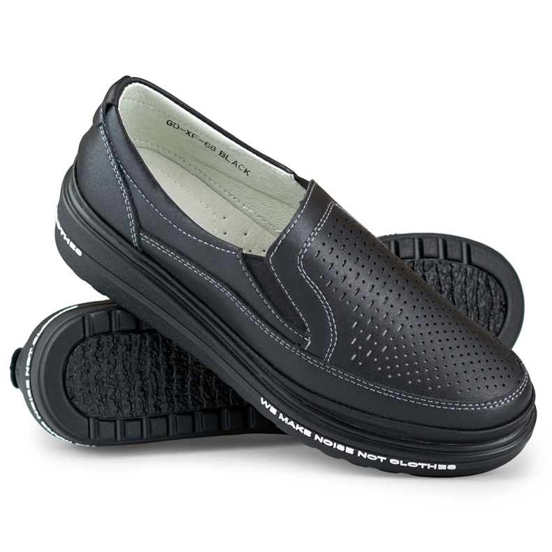 Naisten harjakattoiset kengät luonnollisesta nahasta musta 1