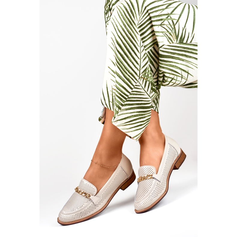 Naisten harjakattoiset kengät luonnollisesta nahasta beige 1