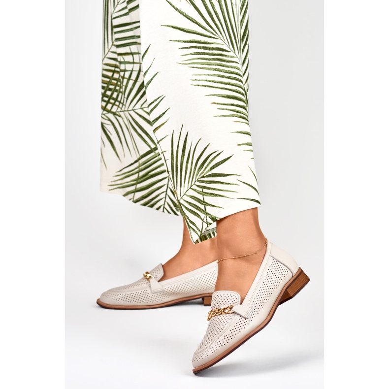 Naisten harjakattoiset kengät luonnollisesta nahasta beige 2