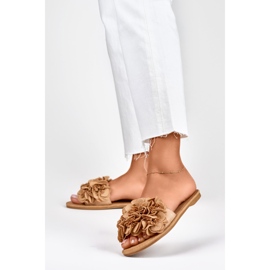 Naisten ruskeat litteät kukalliset tossut 2