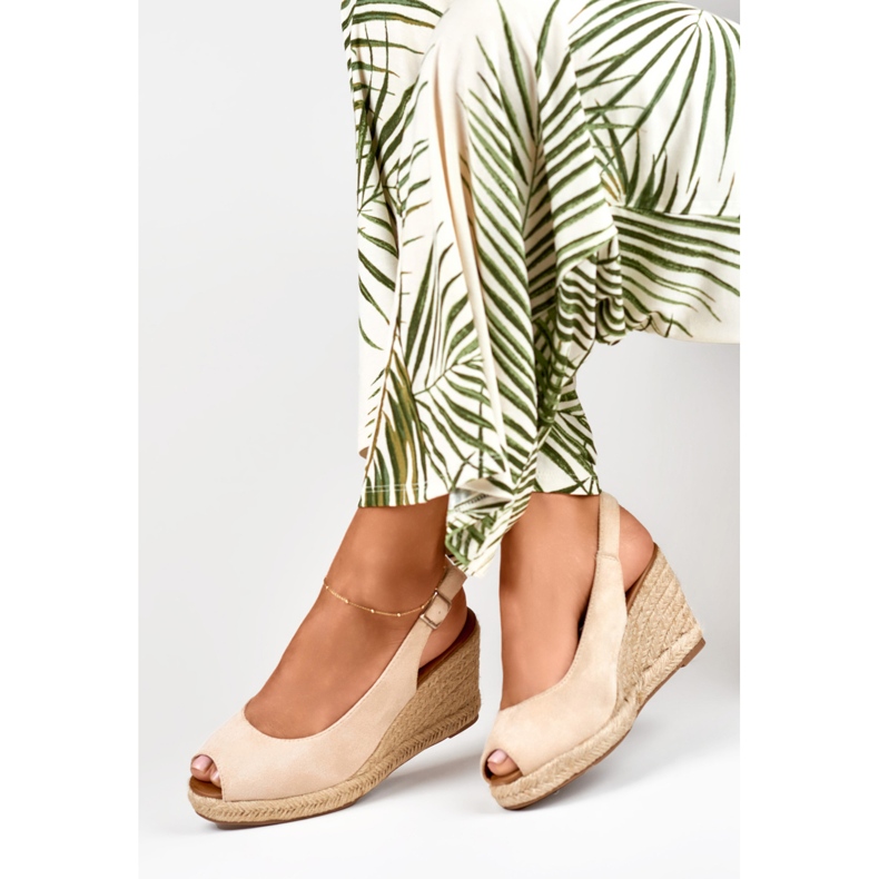 Naisten beige-mokkanahkainen wedge-espadrillit 1