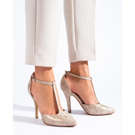 Shelovetin kultaiset ja beige-korkoiset pumput kultainen 1