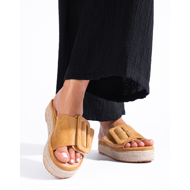 Shelovet kamelin mokkanahkaa espadrille-liukumäkiä beige 2
