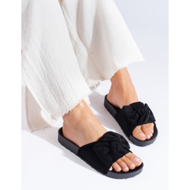 Naisten mustat mokkanahkaiset tossut Shelovet-tasolla 1