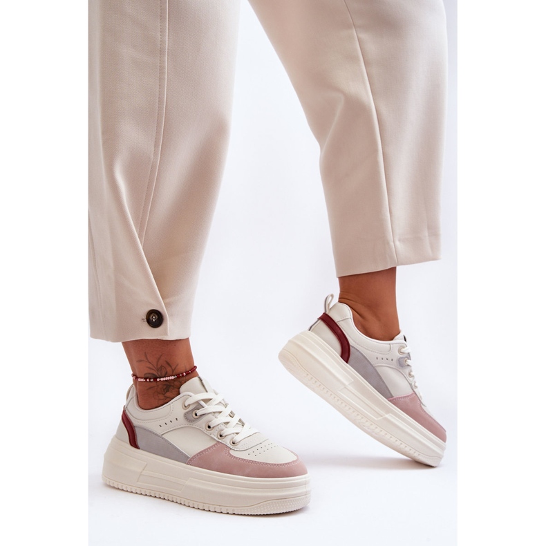 FJ1 Naisten urheilukengät massiivisella alustalla, valkoinen ja vaaleanpunainen Gemma 2