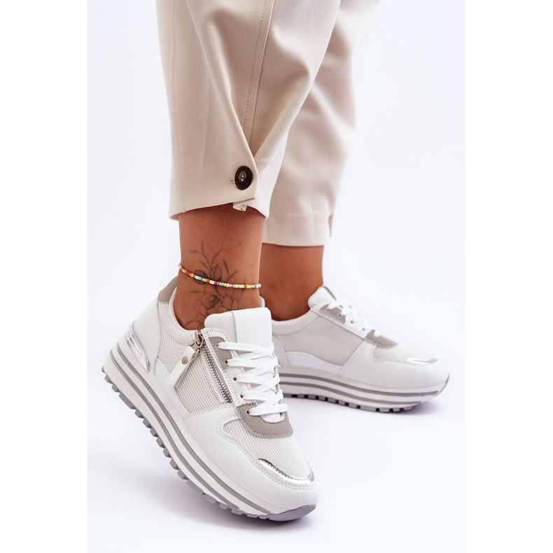 FJ1 Naisten urheilukengät koristeellisella vetoketjulla White Cairo valkoinen 1