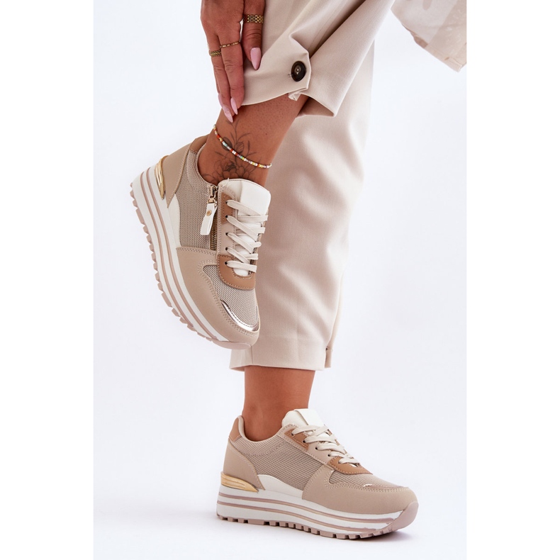 FJ1 Naisten urheilukengät koristeellisella vetoketjulla beige Kairo 2
