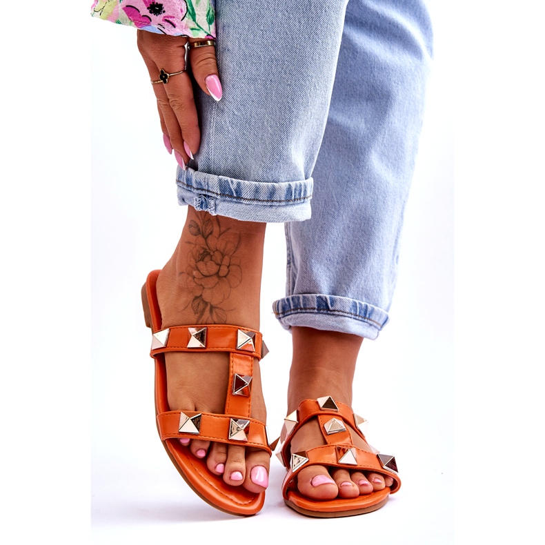 Naisten flip -Flops, jolla on suuret nastat oranssia 1