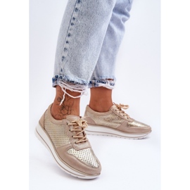 Nahkaiset urheilukengät, joissa rei'itys S.Barski AL22246 kultaa kultainen 1