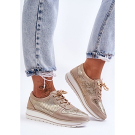 Nahkaiset urheilukengät, joissa rei'itys S.Barski AL22246 kultaa kultainen 2