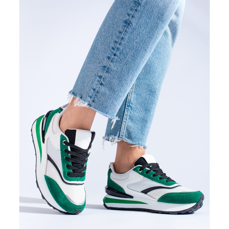 Naisten valkoiset ja vihreät tennarit Shelovet-alustalla valkoinen 2