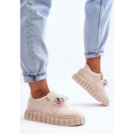 PS1 Muodikkaat Slip-On urheilukengät beigellä Desire-koristeella 1