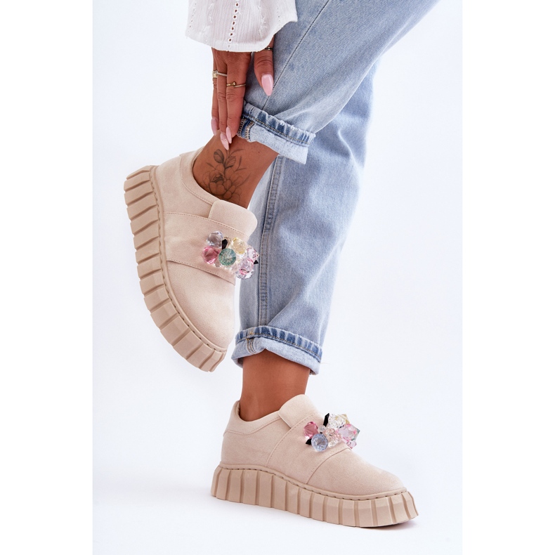 PS1 Muodikkaat Slip-On urheilukengät beigellä Desire-koristeella 2