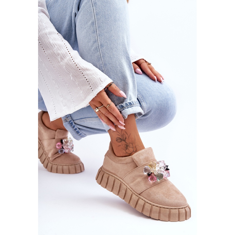 PS1 Muodikkaat Slip-On urheilukengät, joissa on koristelu Tumma beige Desire 1