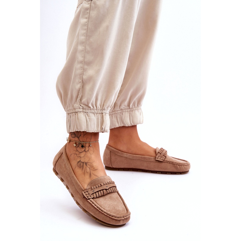 Naisten mokkanahkaiset loafers beige 2