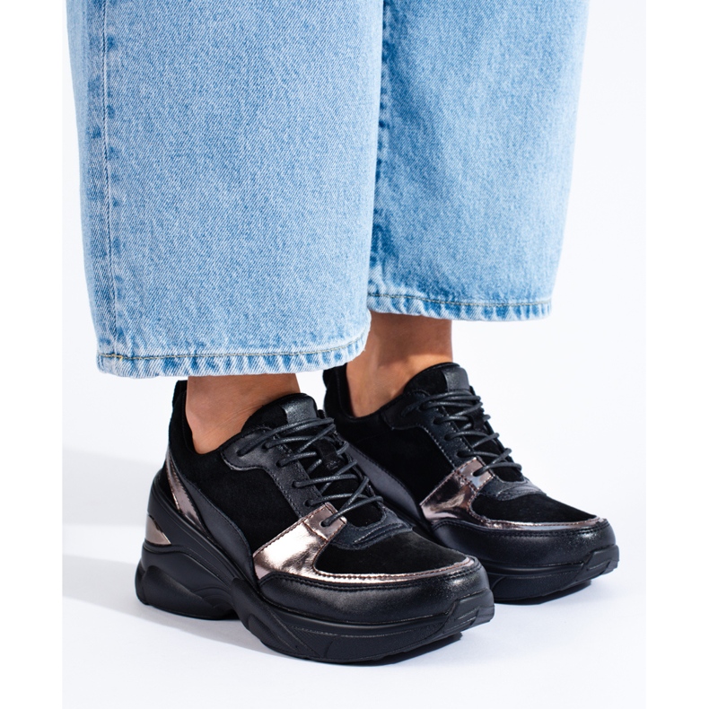 Naisten mustat nahkaiset Shelovet-lenkkarit 1