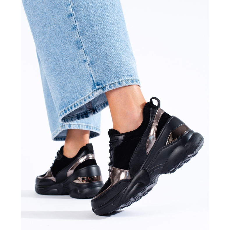 Naisten mustat nahkaiset Shelovet-lenkkarit 2