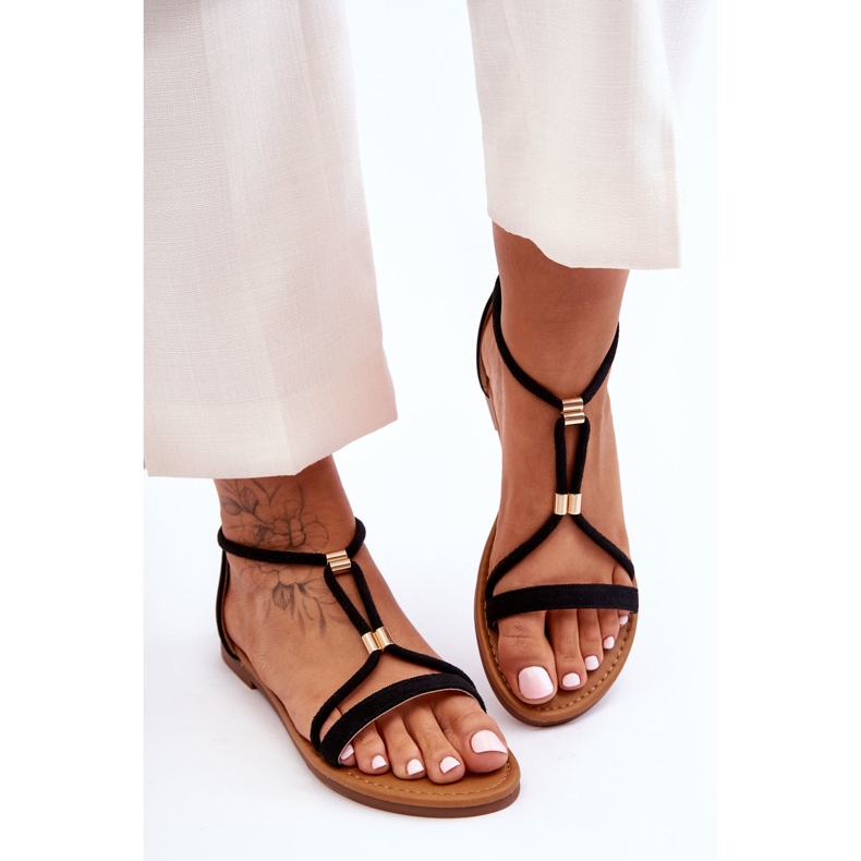 PG1 Naisten litteät vetoketjusandaalit, musta Jullie 2