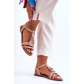 Litteät mokkanahkaiset sandaalit tupsuilla Vaaleanpunainen Viva 2 Litteät mokkanahkaiset sandaalit tupsuilla Vaaleanpunainen Viva 2