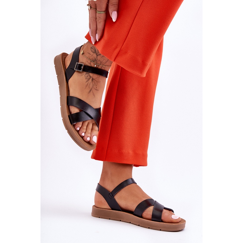 Klassiset mustat Talisma naisten nahkasandaalit 1