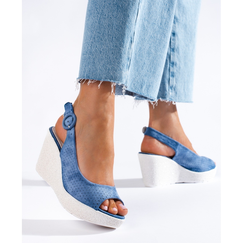 Naisten harjakattoiset Shelovet-kiila sandaalit sininen 2