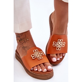 PG1 Naisten nahkaiset tossut, joissa on koriste oranssi azera 2