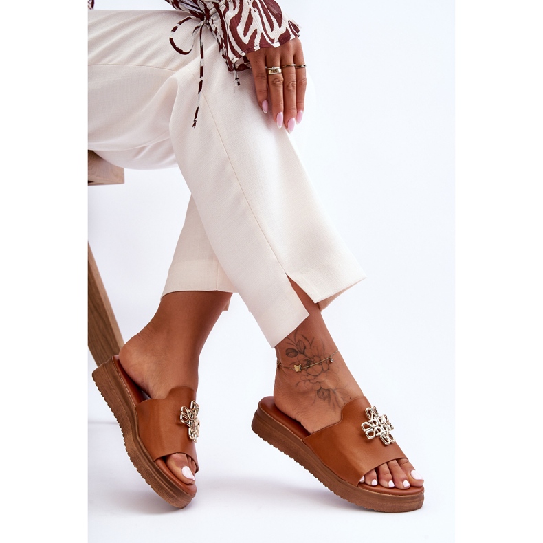 PG1 Naisten nahkaiset tossut koristeellisella ruskea azera 1