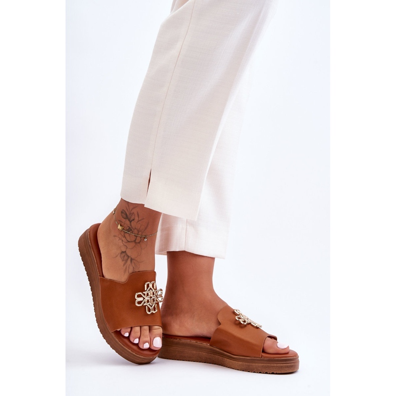 PG1 Naisten nahkaiset tossut koristeellisella ruskea azera 2