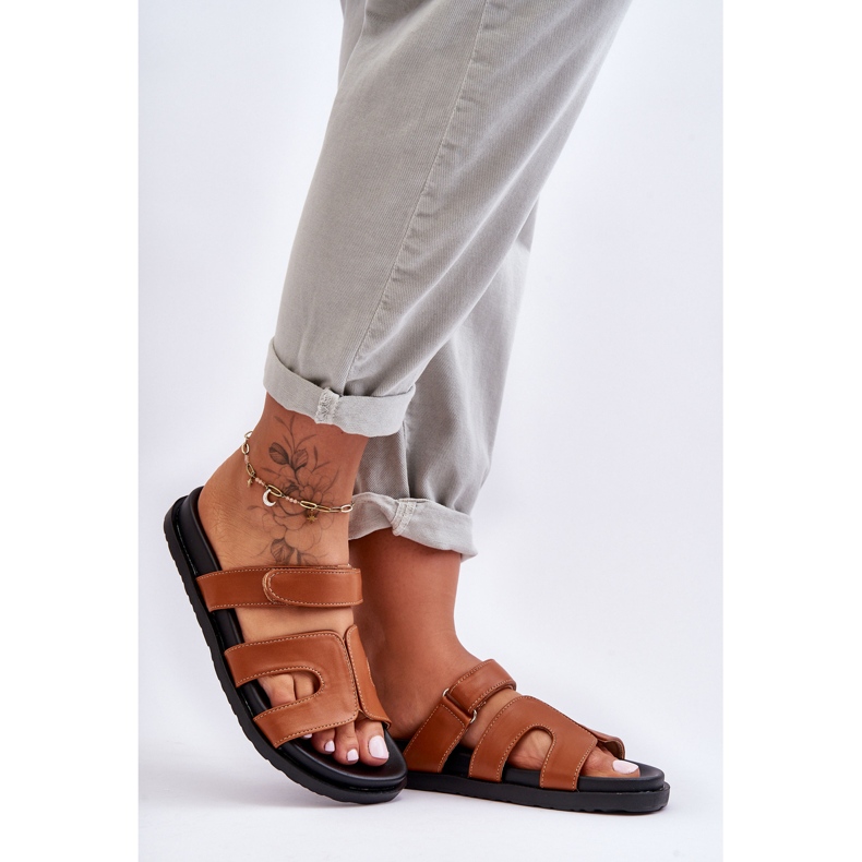 FJ1 Naisten nahkaiset klassiset tarranauhatossut Ruskea Amedon 1