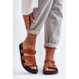 FJ1 Naisten nahkaiset klassiset tarranauhatossut Ruskea Amedon 2