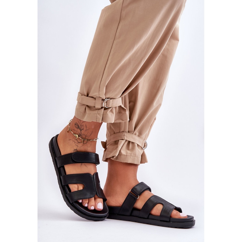 Naisten nahkaiset klassiset liukumäet, joissa tarranauha, musta Amedon 1