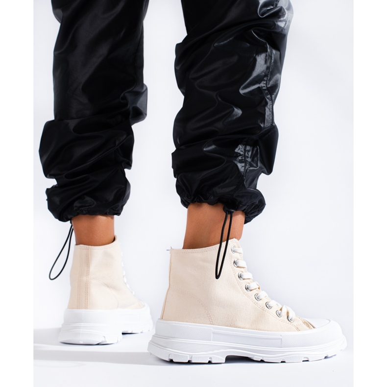 Shelovet naisten korkeat tekstiililenkkarit beige 2