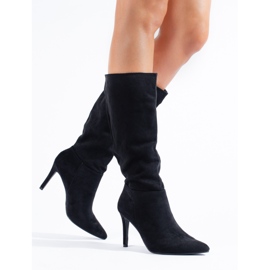 Shelovetin mustat mokkanahkakorkoiset saappaat 1