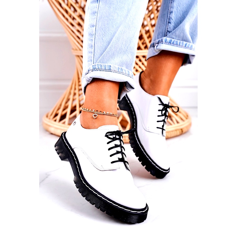 Naisten nahkakengät Oxford Maciejka White Losted 04087-11 valkoinen 3