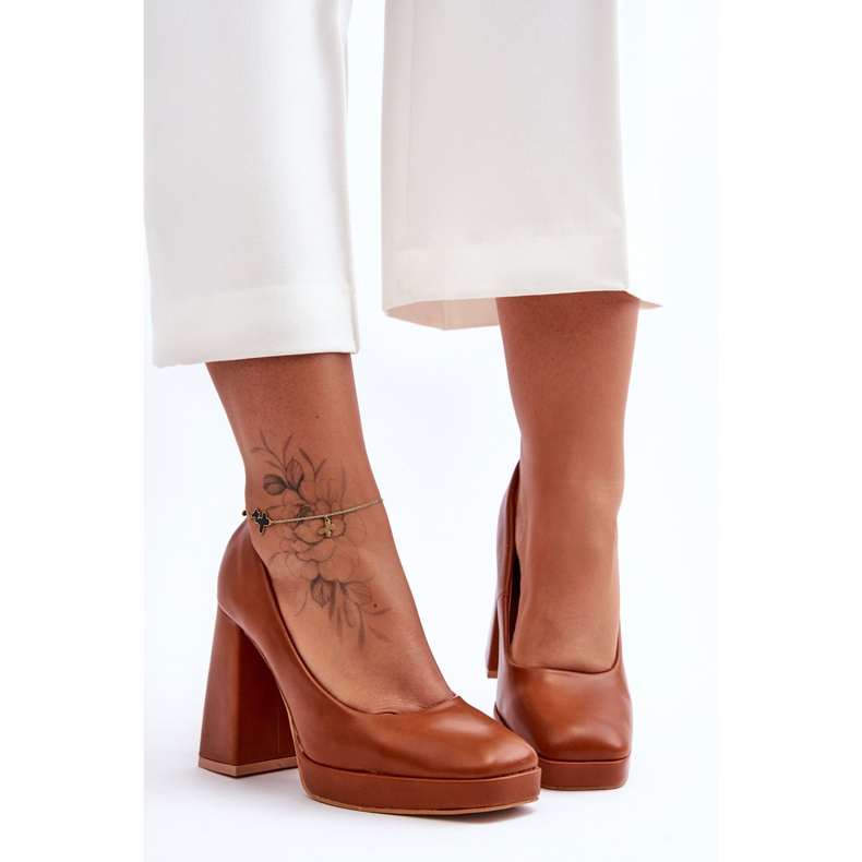 Camel Rosalia Chunky Heels -nahkapumput ruskea 1