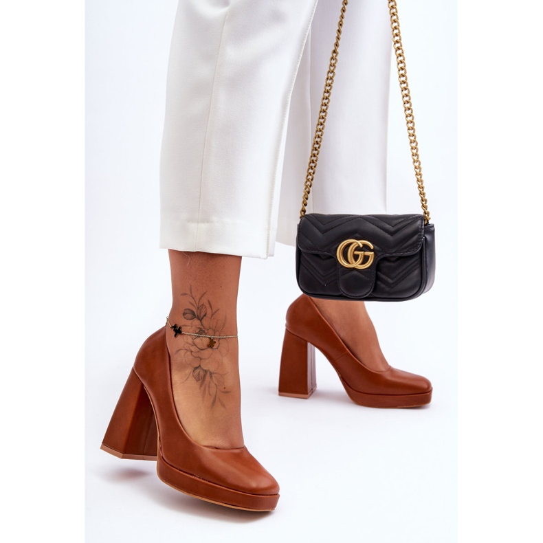 Camel Rosalia Chunky Heels -nahkapumput ruskea 2