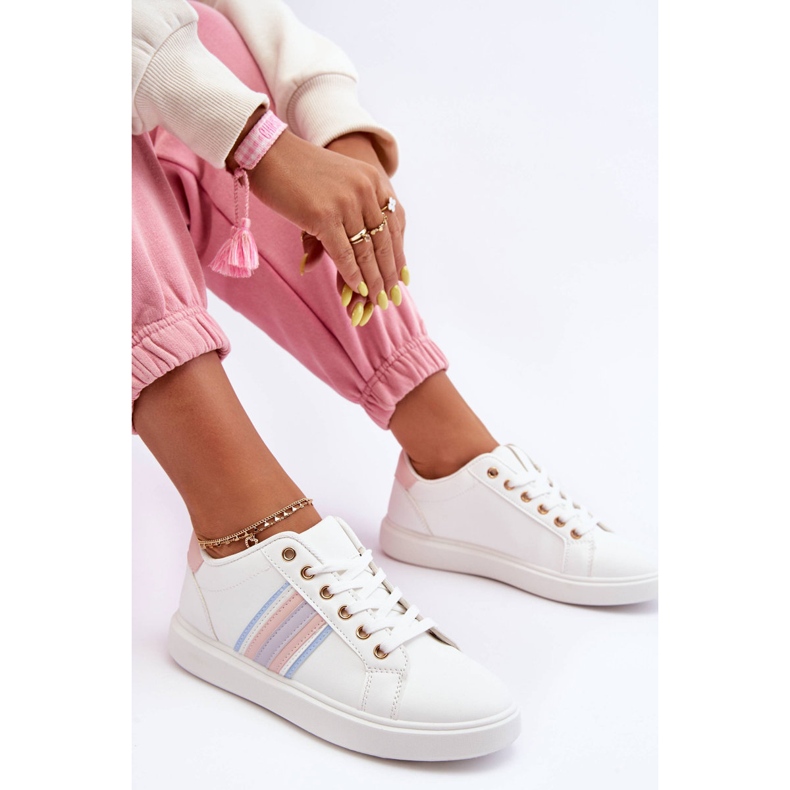 PG1 Naisten nahkaiset urheilukengät, valkoinen ja vaaleanpunainen Rilee 1