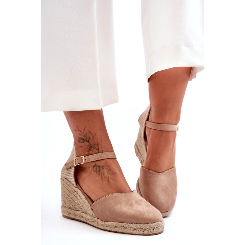 Suede Beige Wedge Sandaalit 5