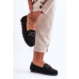 PG1 Naisten mokkanahkainen litteä loafers musta Appia 1