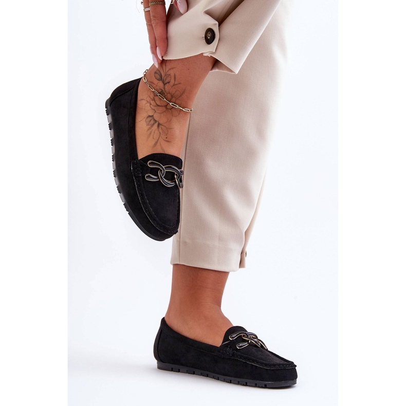 PG1 Naisten mokkanahkainen litteä loafers musta Appia 1