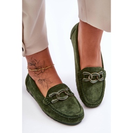 PG1 Naisten mokkanahkainen litteä loafers Appia Green vihreä 2