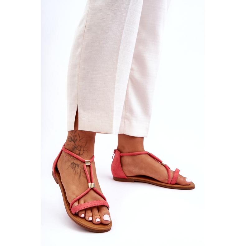 C'M Paris Naisten Coral Coral Vetoketjulliset litteät sandaalit punainen 4