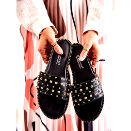 S.Barski Naisten nahkaiset tossut mustalla koristeella 3