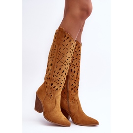 Suede Openwork Cowboy Boots Ruskeat Nisu 1