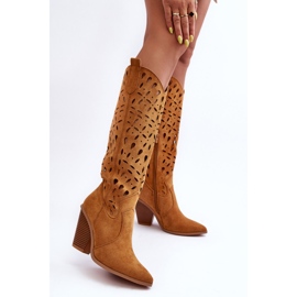 Suede Openwork Cowboy Boots Ruskeat Nisu 2