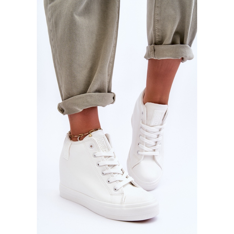 Naisten Wedge-nahkaiset Big Star -lenkkarit MM274002 Valkoinen 1