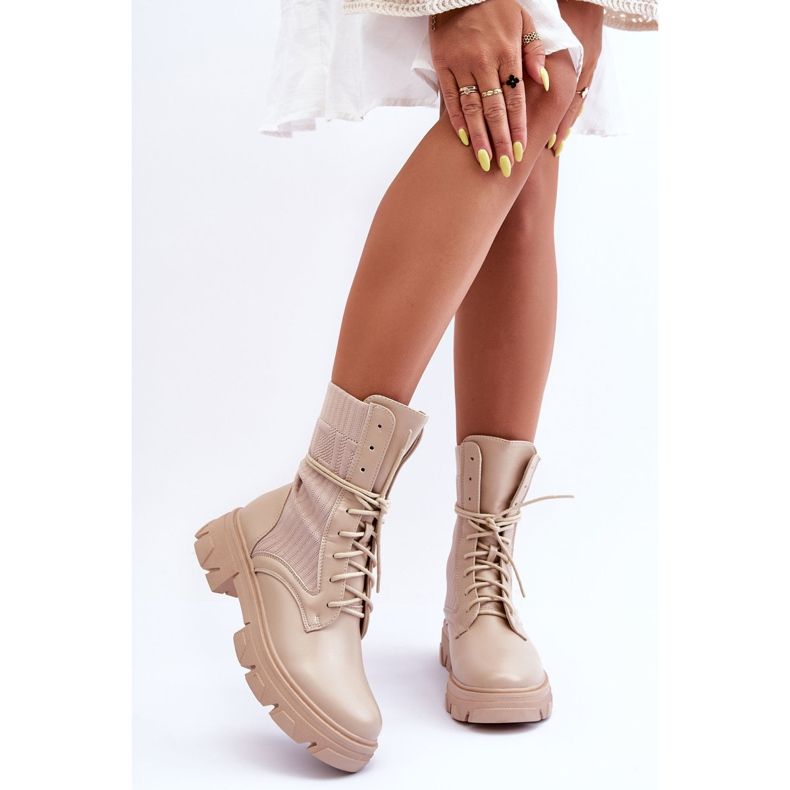 Naisten nauhalliset työsaappaat beige Marlissa 1